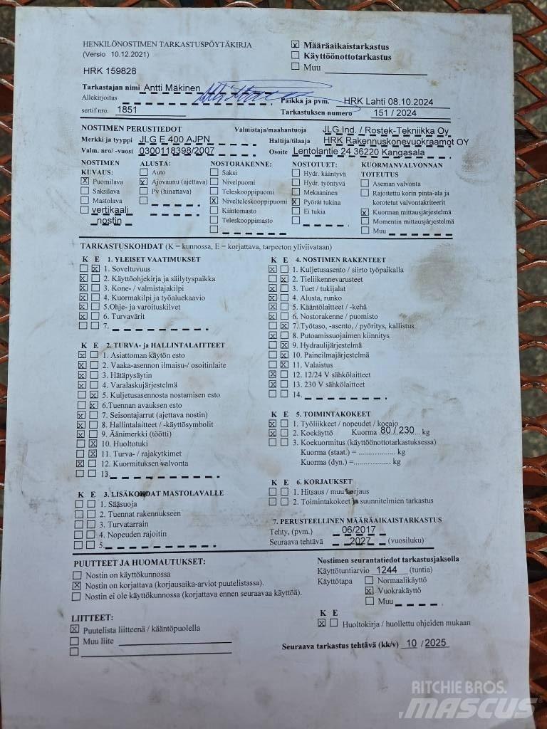 JLG E 400 AJPN Podnośniki przegubowe