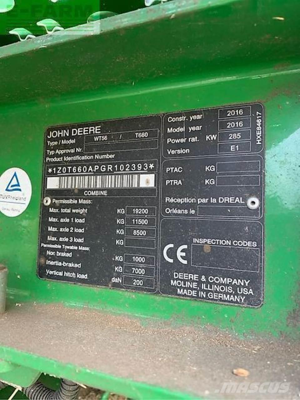 John Deere t660 Kombajny zbożowe