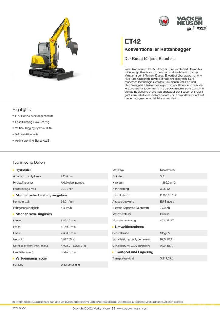 Wacker Neuson ET 42 Koparki gąsienicowe