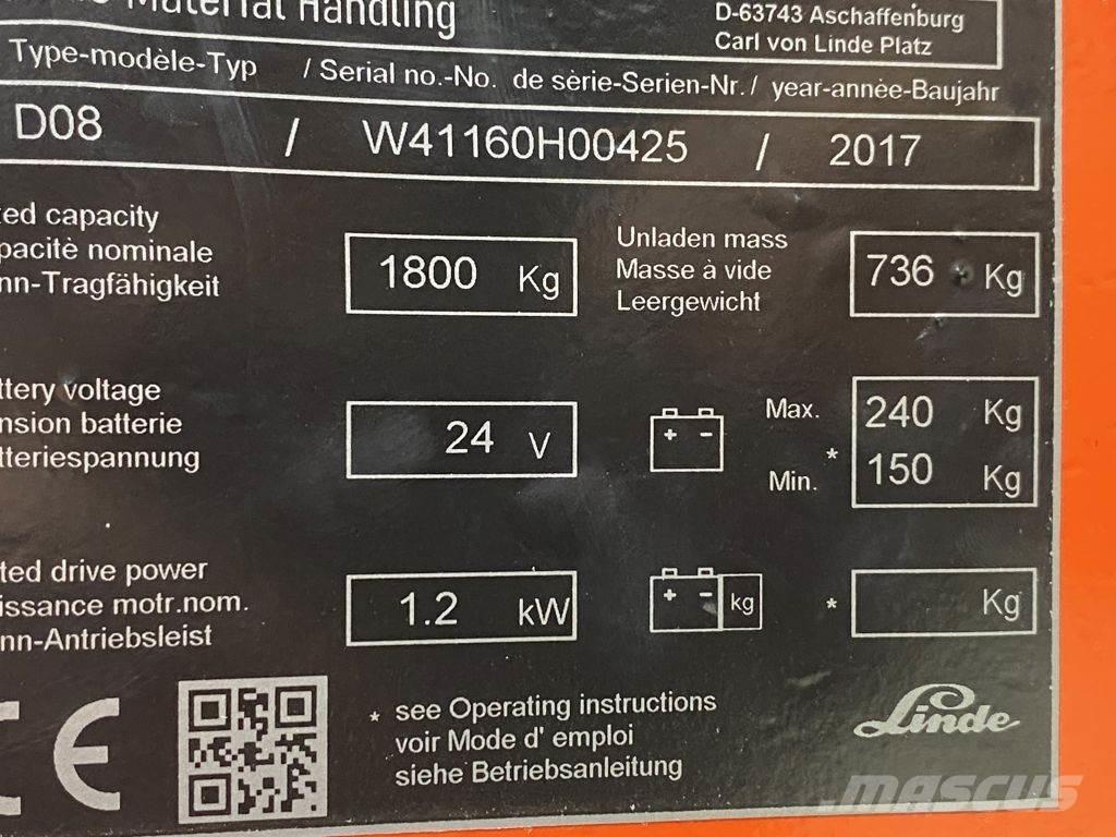 Linde D08 Wózki widłowe unoszące z dyszlem