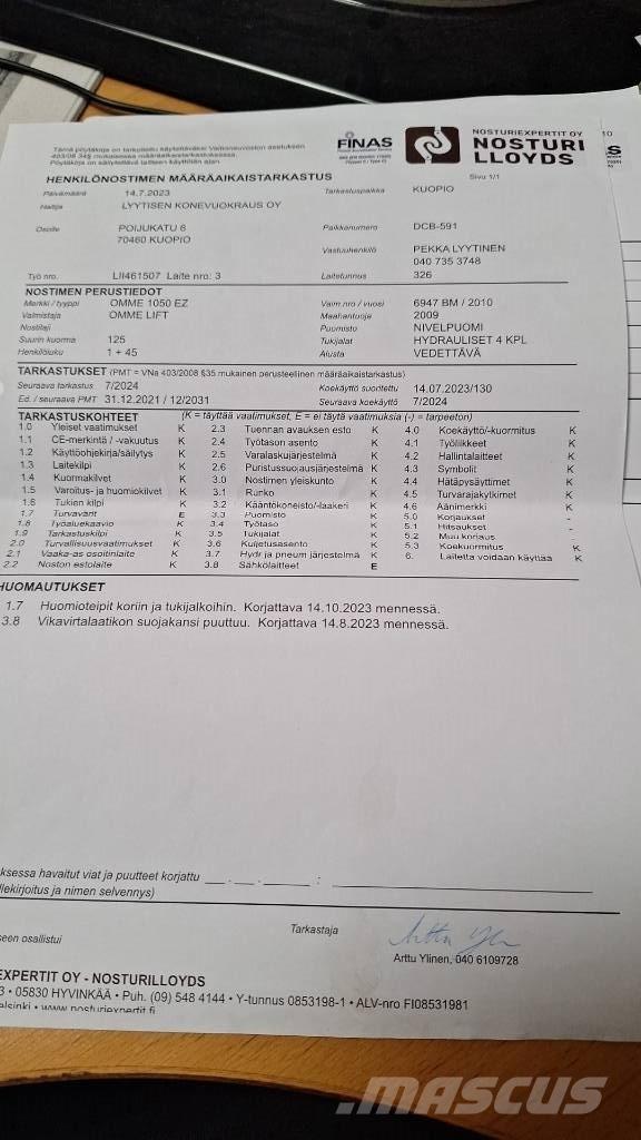Ommelift 1050EZ Podnośniki na przyczepach
