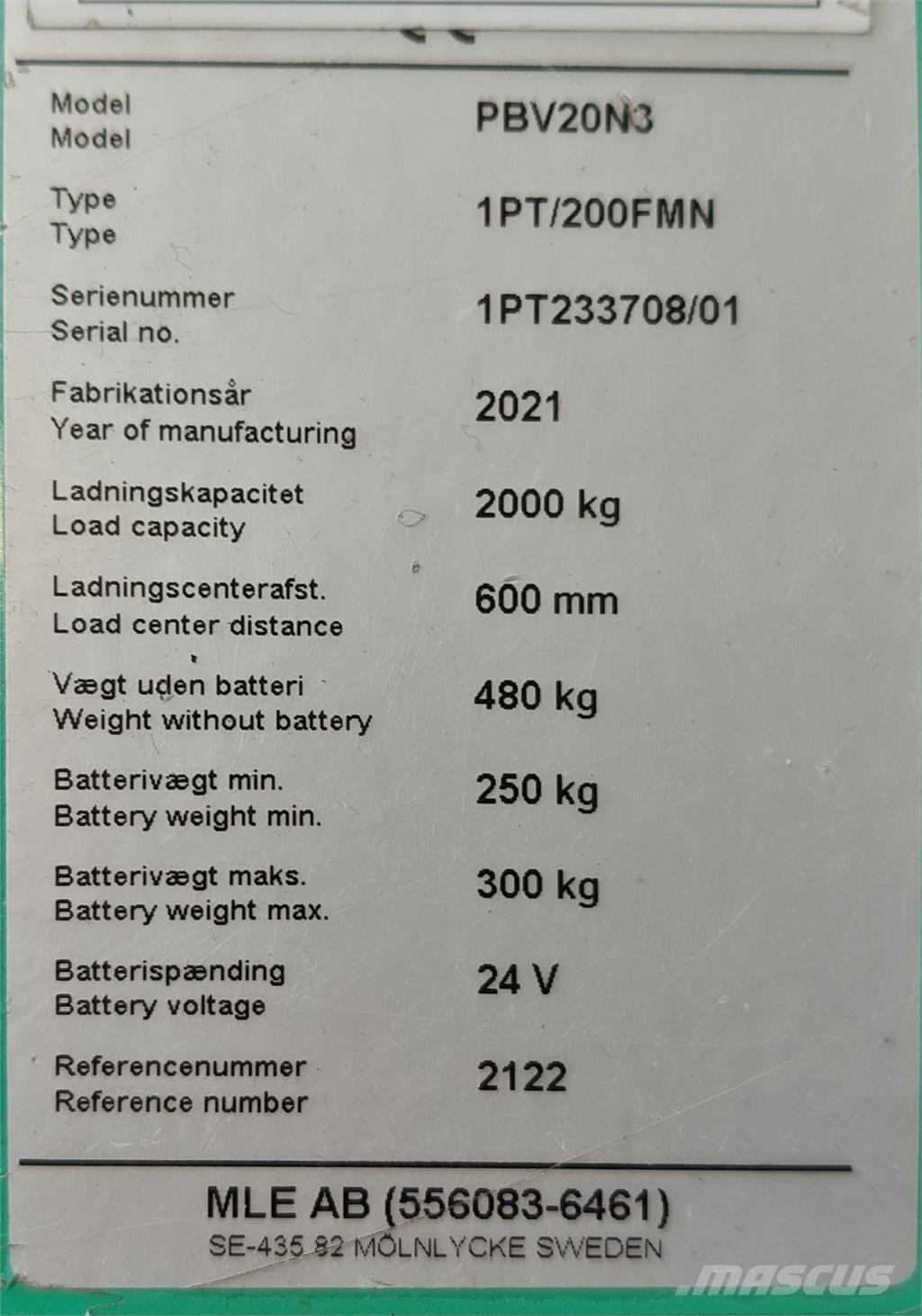 Mitsubishi PBV20N3 Wózki widłowe samochodowe z przestrzenią ładunkową