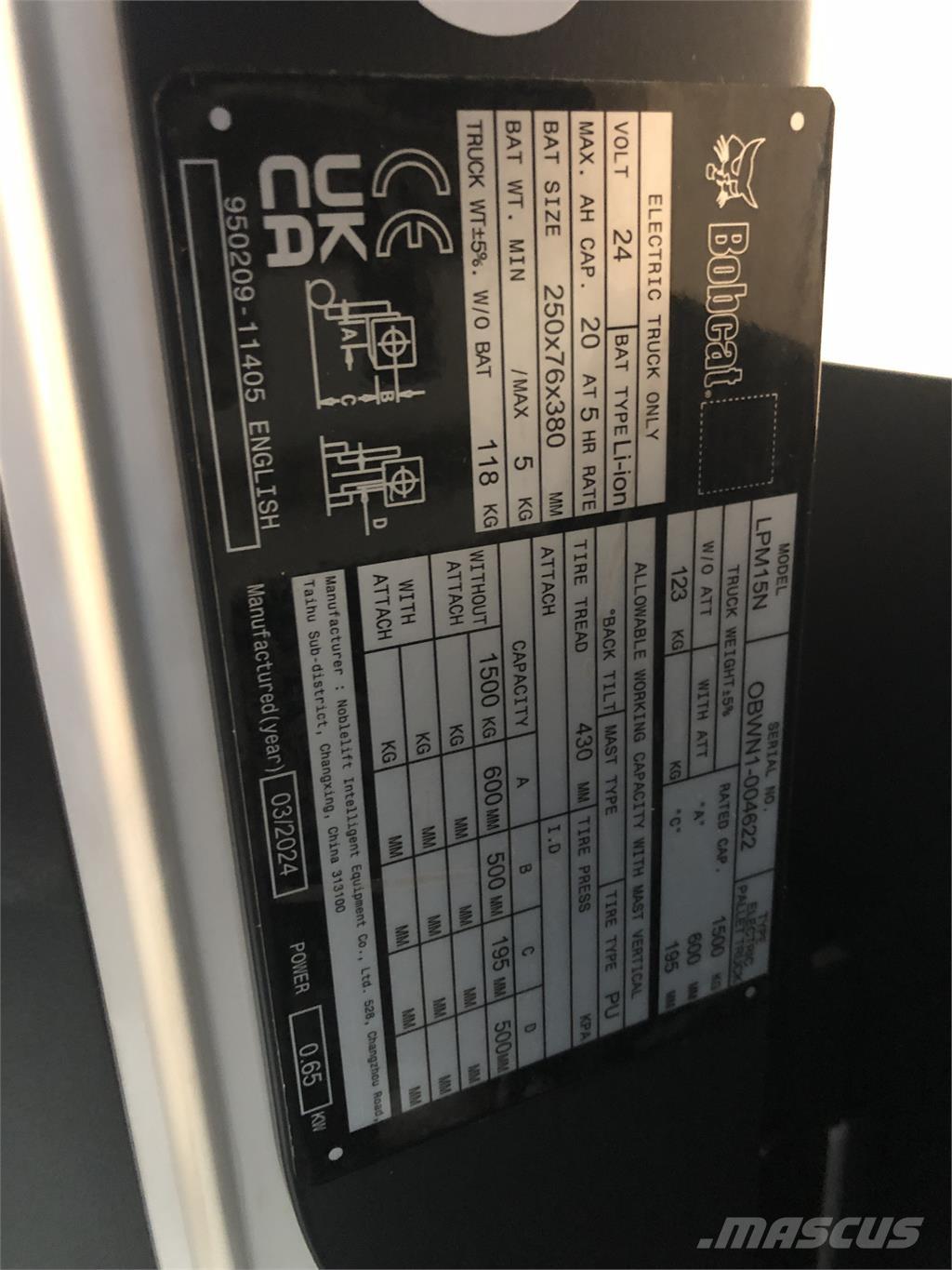 Bobcat LPM15N Wózki widłowe unoszące z dyszlem