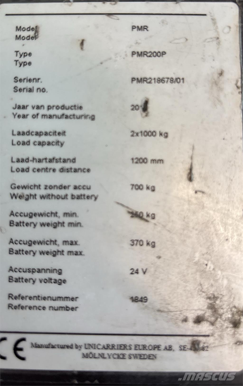 UniCarriers PMR200 Wózki widłowe samochodowe z przestrzenią ładunkową