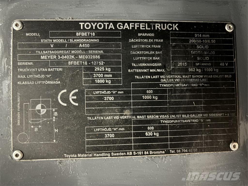 Toyota 8FBET18 Wózki elektryczne