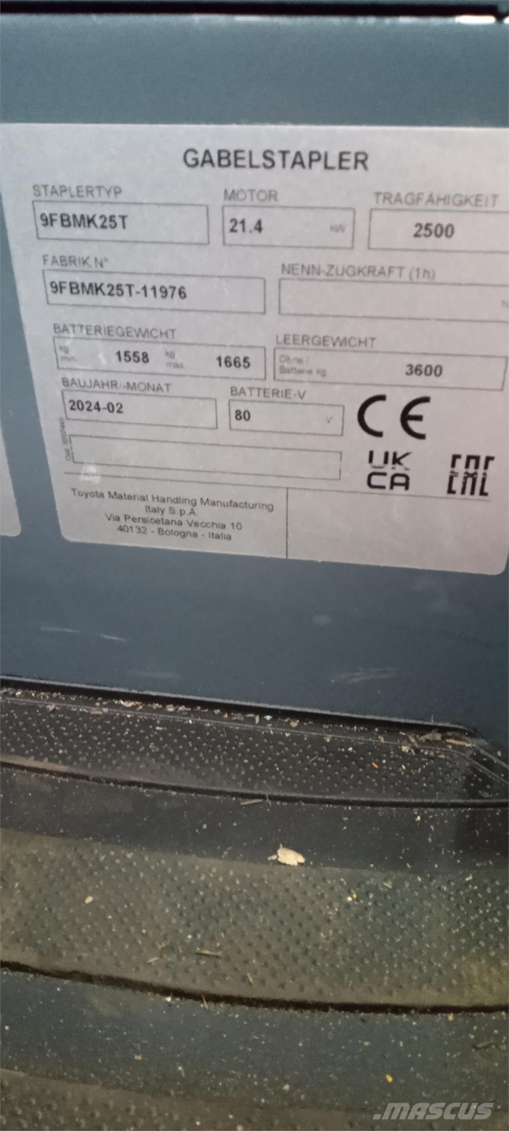 Toyota 9FBMK25T Wózki elektryczne