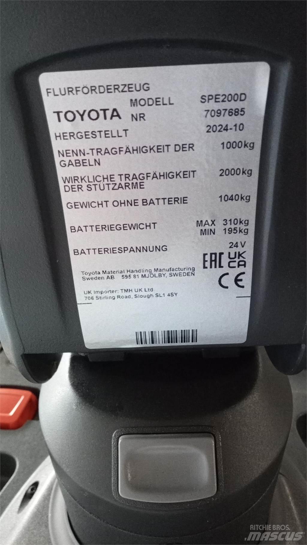 Toyota BT SPE200D Wózki widłowe unoszące z dyszlem