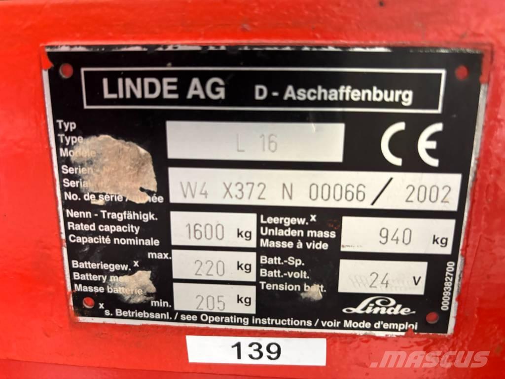Linde L16 Wózki widłowe unoszące z dyszlem