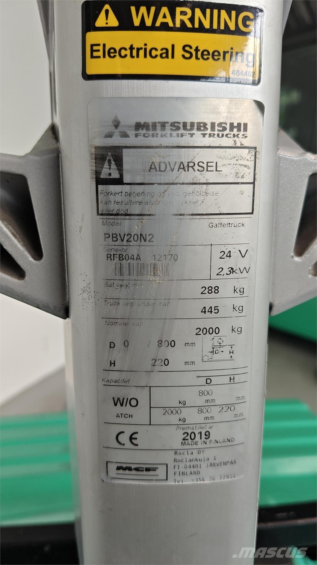 Mitsubishi PBV20N2 Wózki widłowe samochodowe z przestrzenią ładunkową