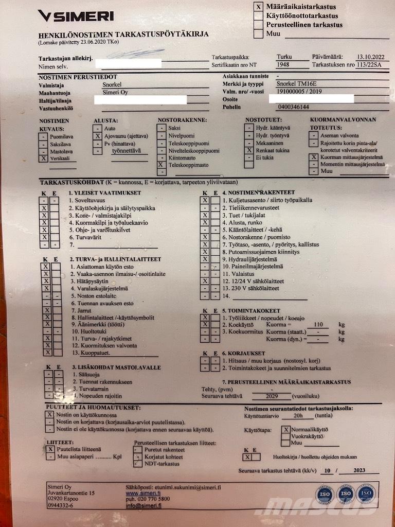 Snorkel tm 16E Podnośniki nożycowe