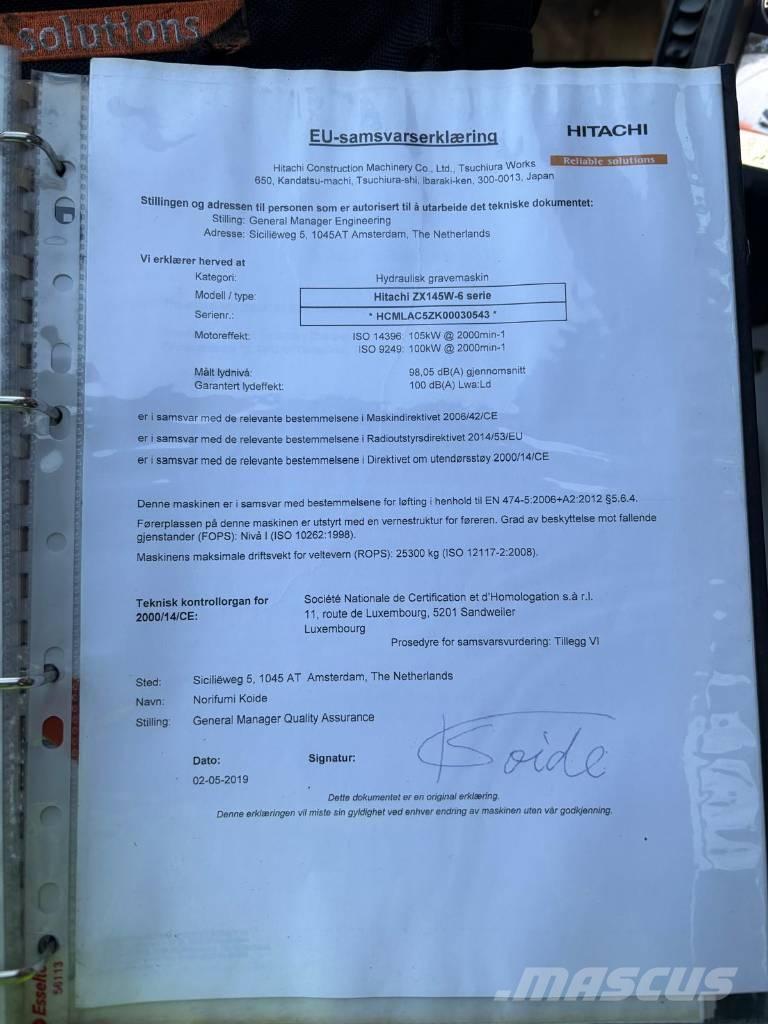 Hitachi ZX 145 W-6 Koparki kołowe