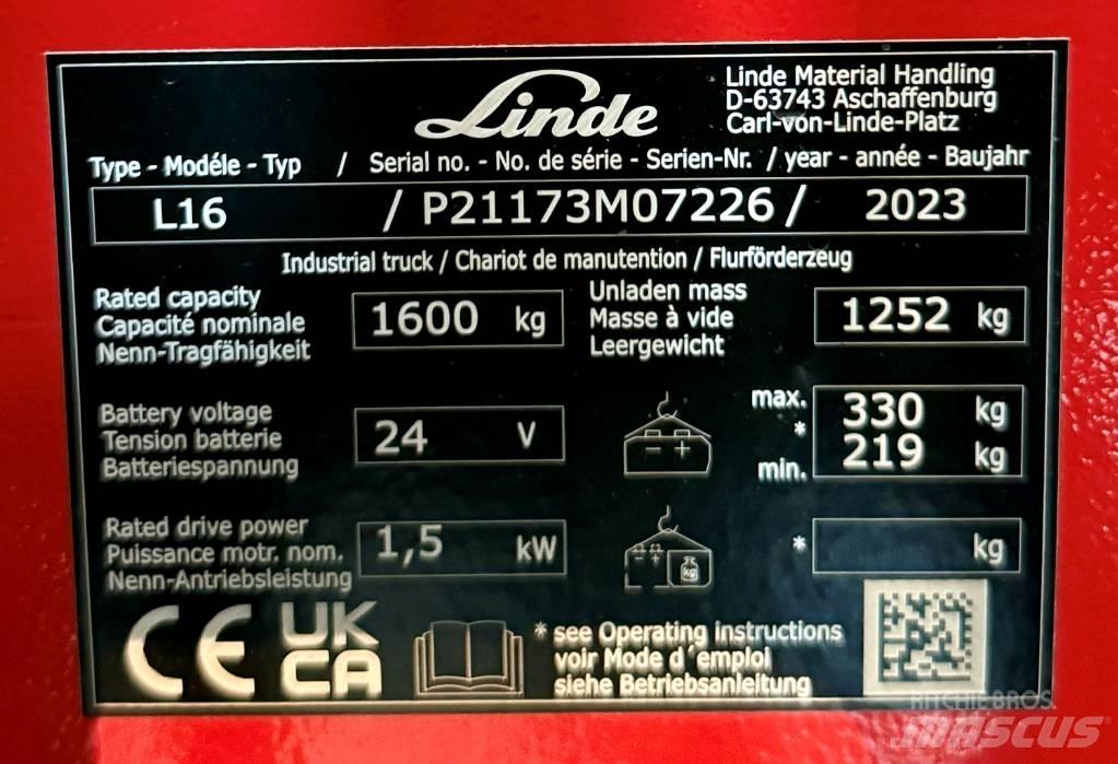 Linde L16/1173-01 Wózki widłowe unoszące z dyszlem