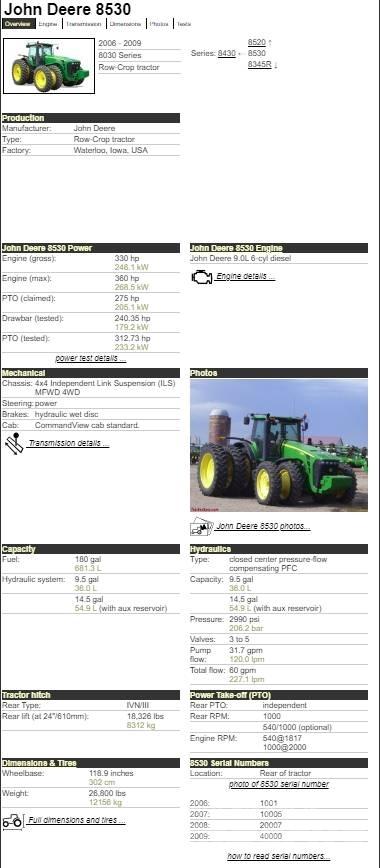 John Deere 8530 Ciągniki rolnicze