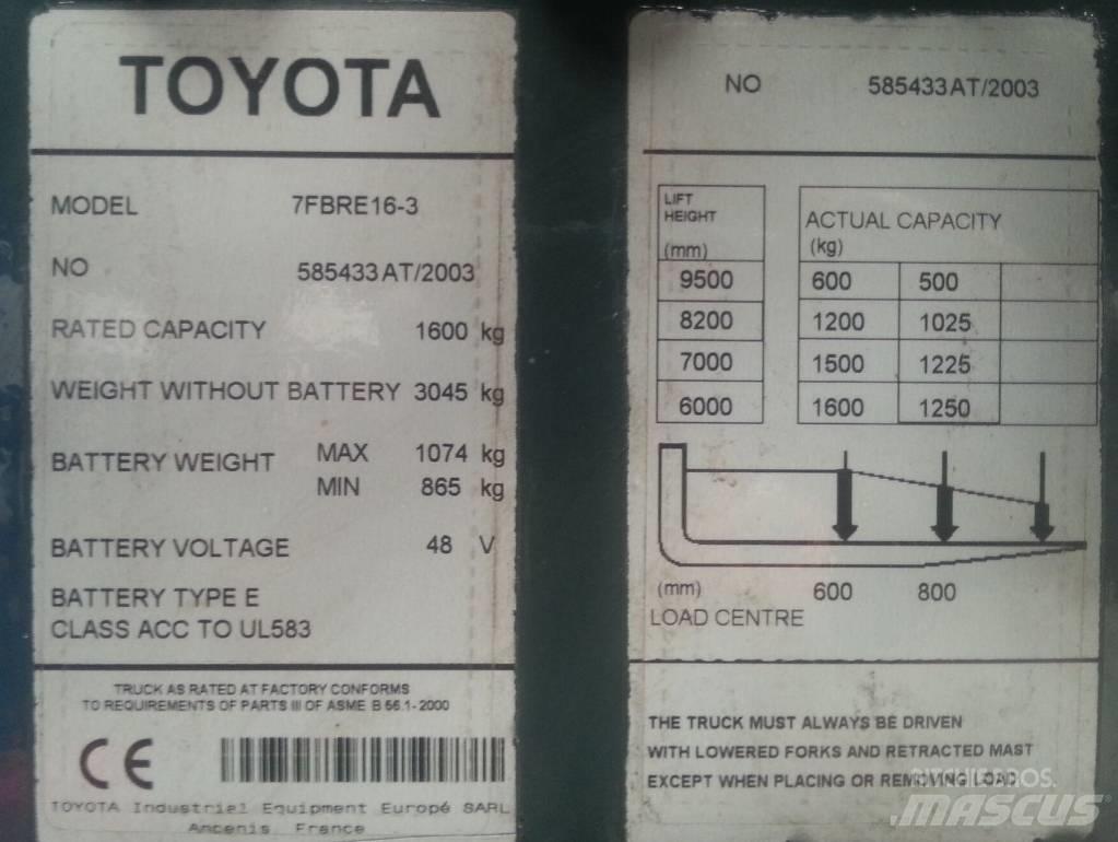 Toyota 7 FBRE 16 Wózki widłowe wysokiego składowania