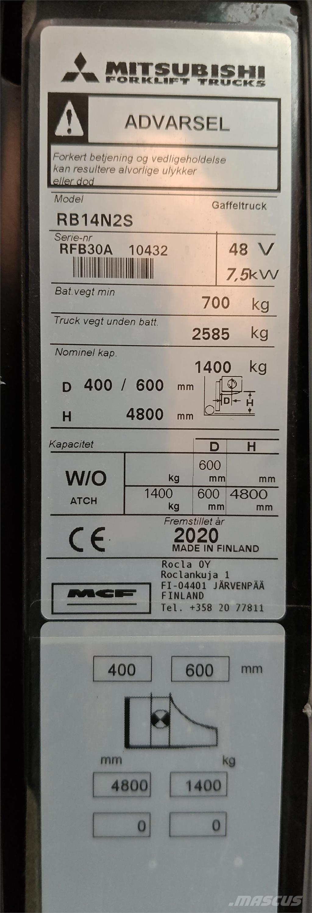 Mitsubishi RB14N2S Wózki widłowe wysokiego składowania