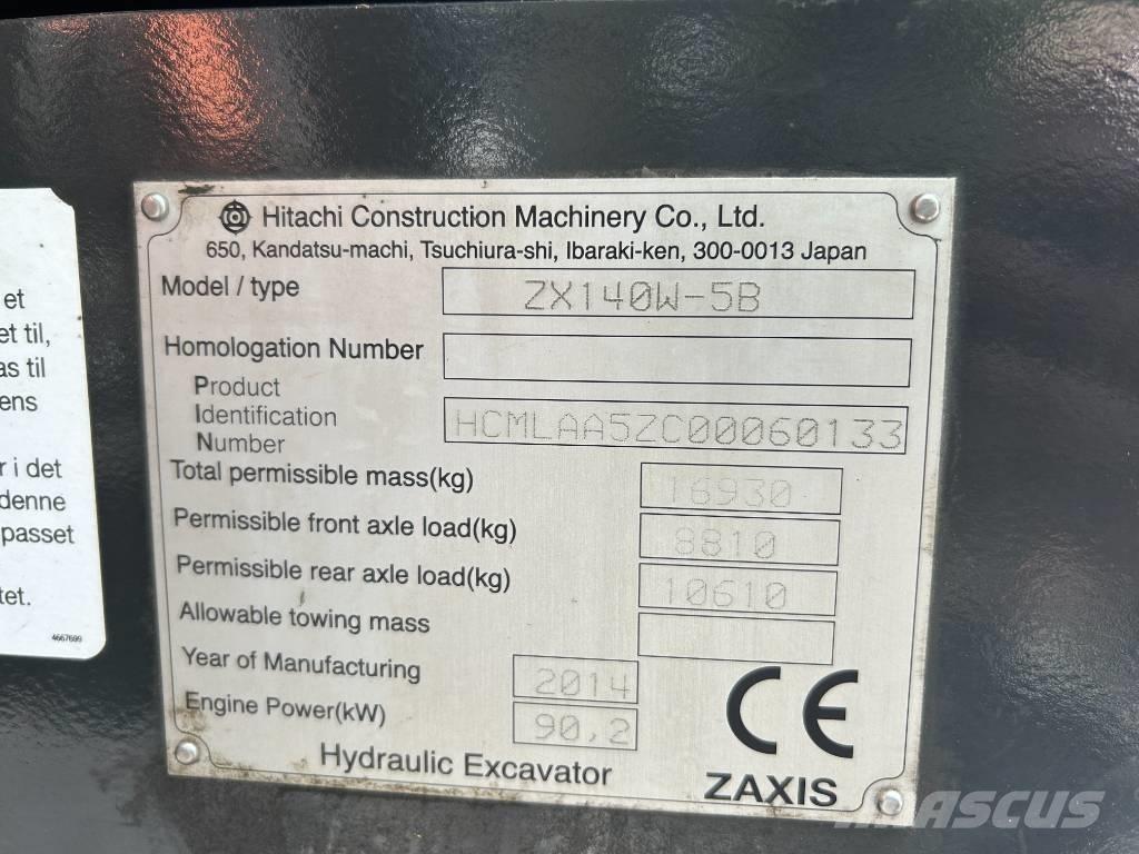Hitachi ZX140W-5B Koparki kołowe