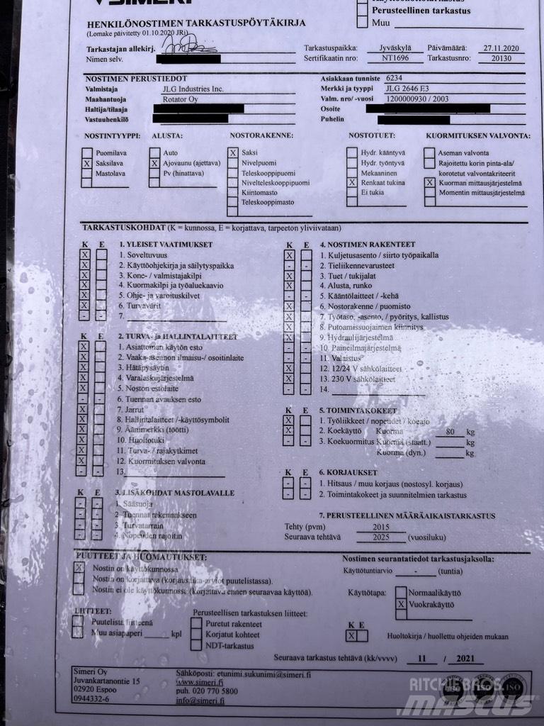 JLG 2646 E 3 Podnośniki nożycowe