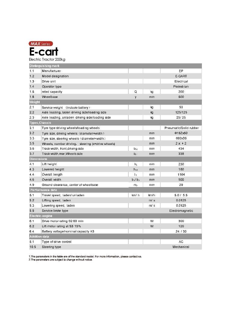 EP E-Cart Wózki widłowe samochodowe ciągnące