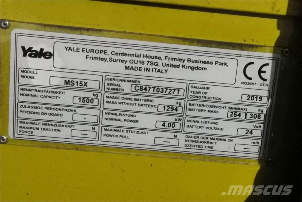 Yale MS15XSL Wózki widłowe unoszące z dyszlem