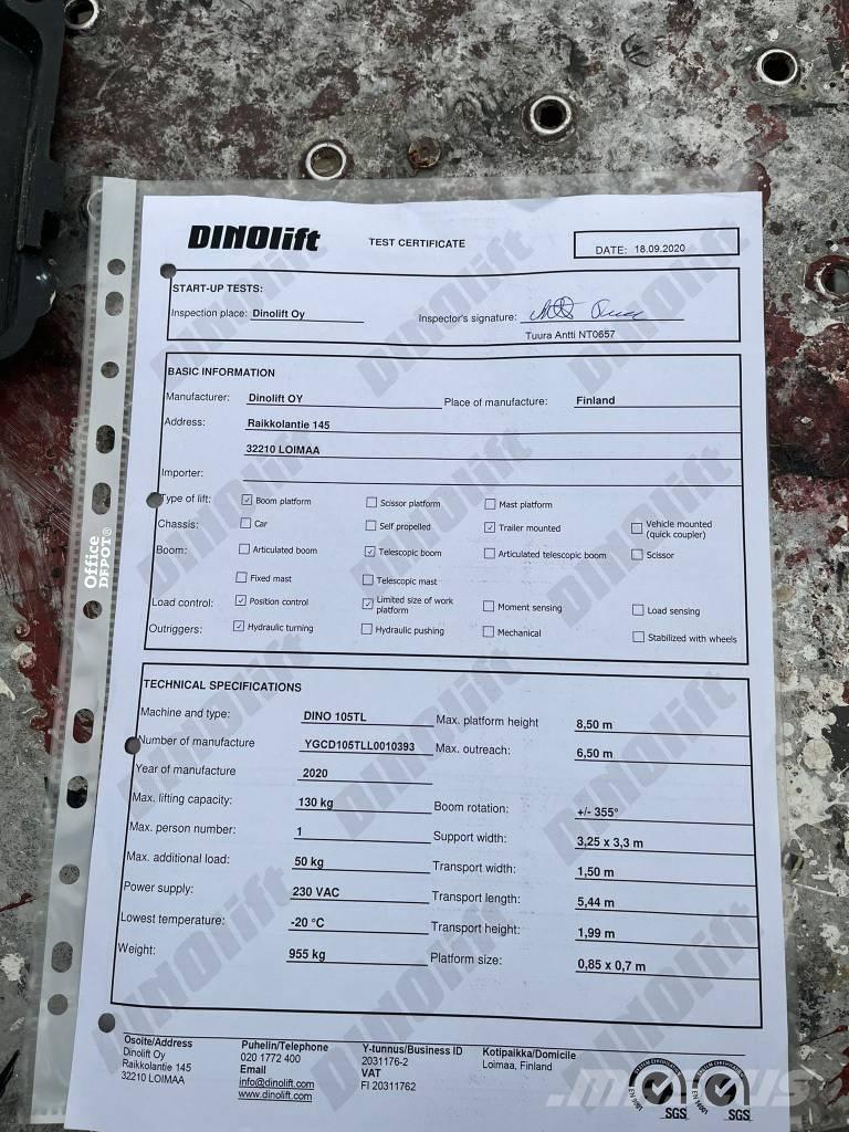 Dino 105TL Podnośniki na przyczepach