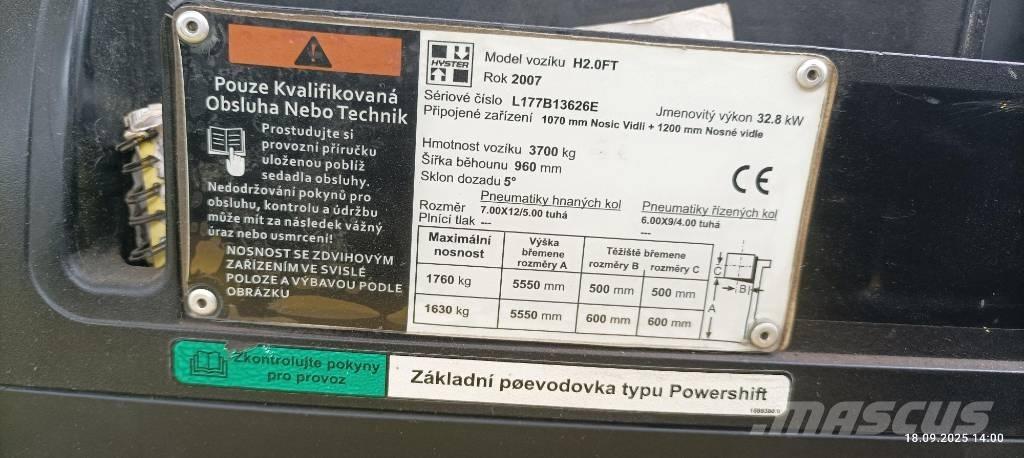 Hyster H2.0FT Wózki LPG