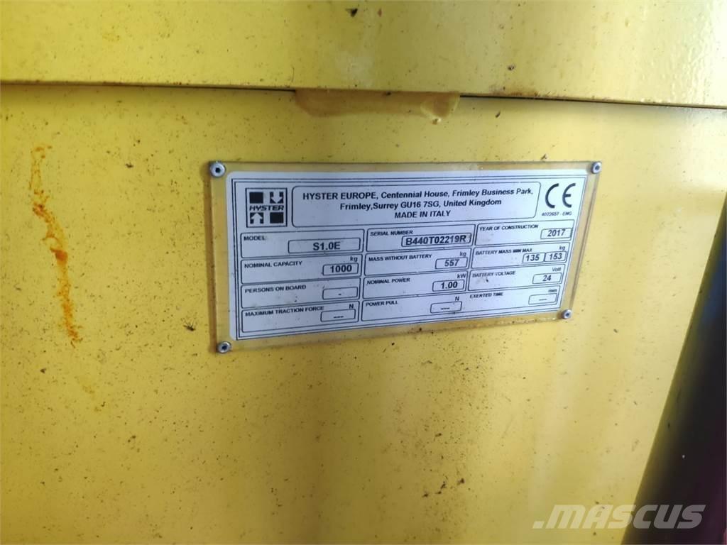 Hyster S1.0E Wózki widłowe unoszące z dyszlem