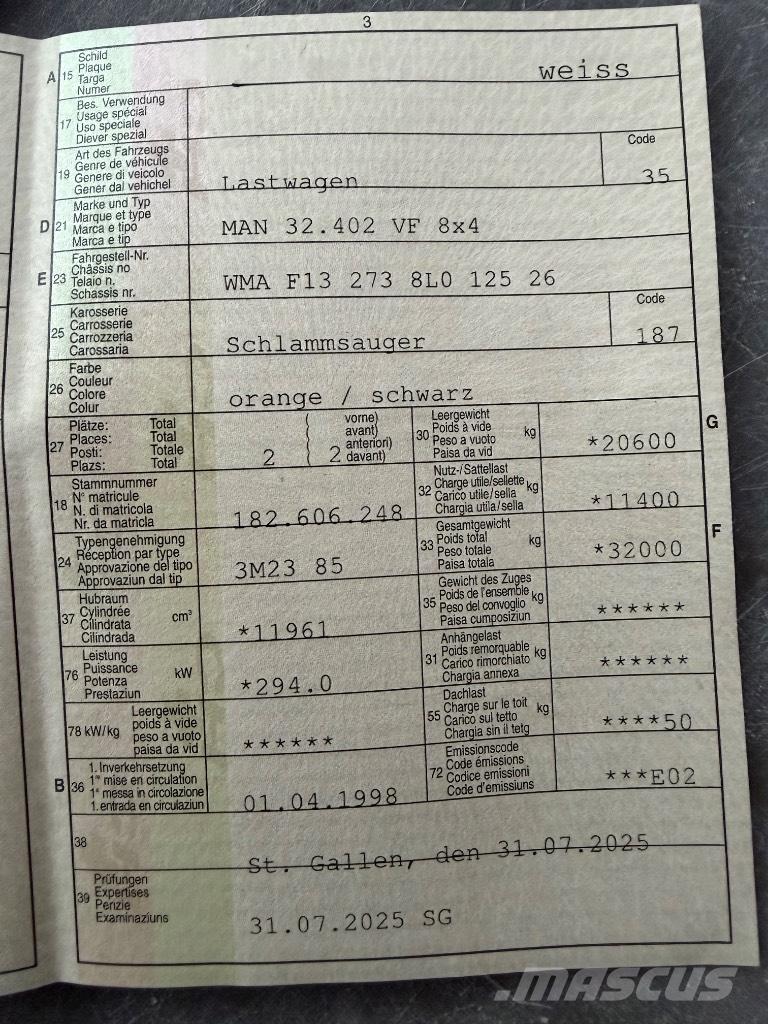 MAN 32.402 VF 8x4 Kombi / koparki ssące