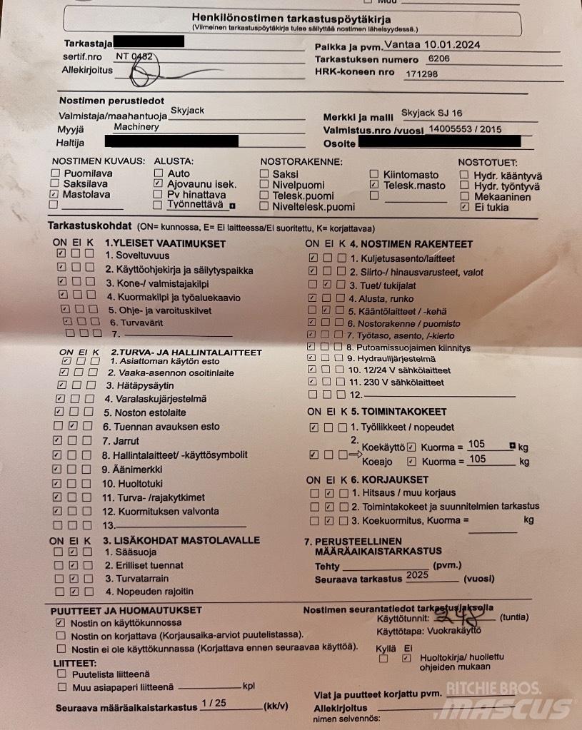 SkyJack SJ 16 Podnośniki masztowe