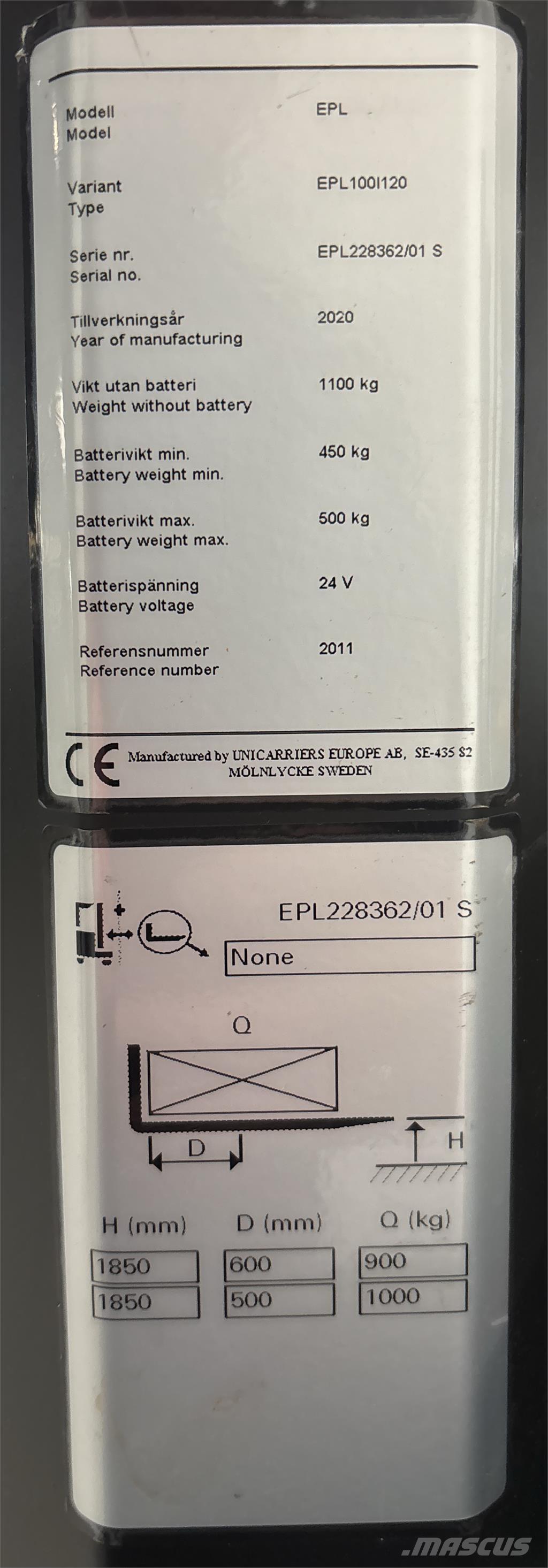 UniCarriers EPL100 Wózki kompletacyjne nisko unoszące