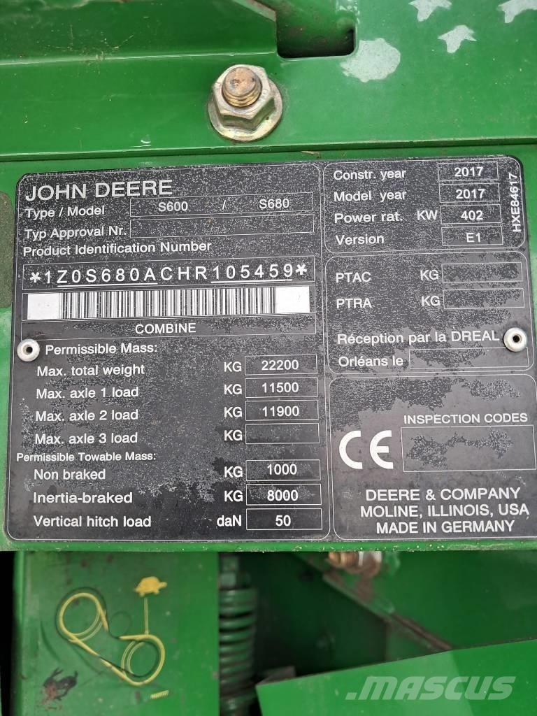 John Deere S 680 i Kombajny zbożowe