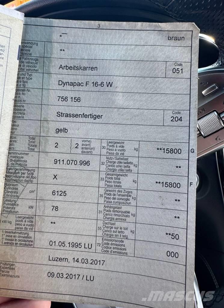 Dynapac F 16-6W Rozściełacze do asfaltu