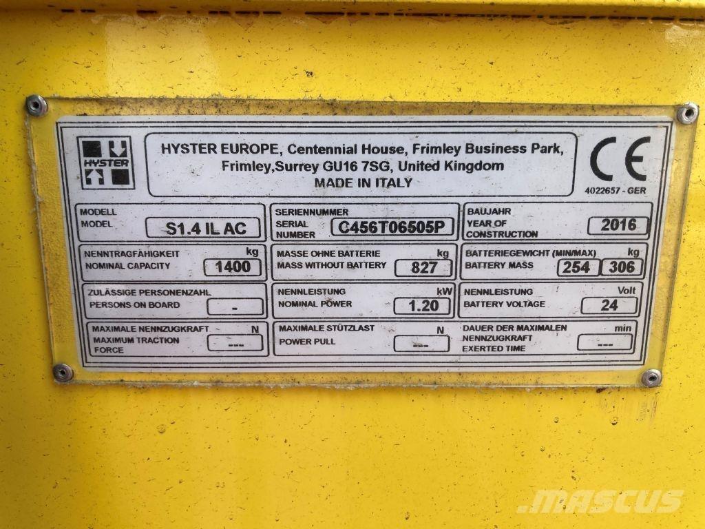 Hyster S 1.4 IL Wózki widłowe unoszące z dyszlem