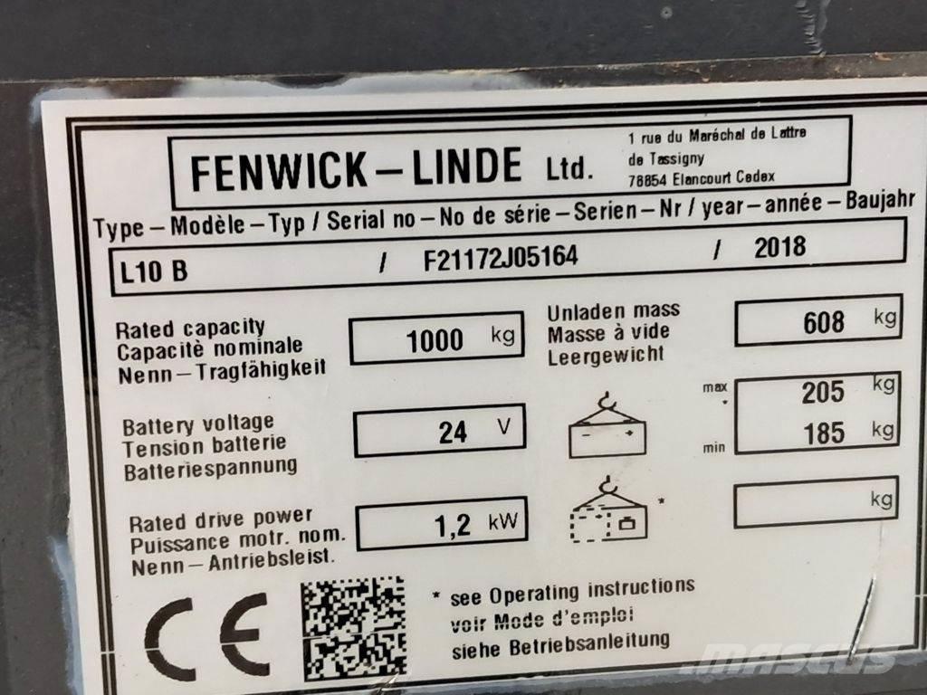 Linde L10B Wózki widłowe unoszące z dyszlem