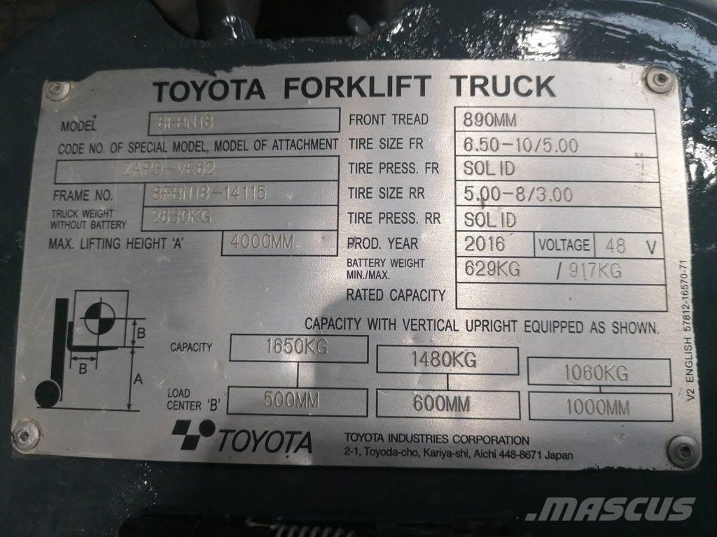 Toyota 8FBN18 Wózki elektryczne