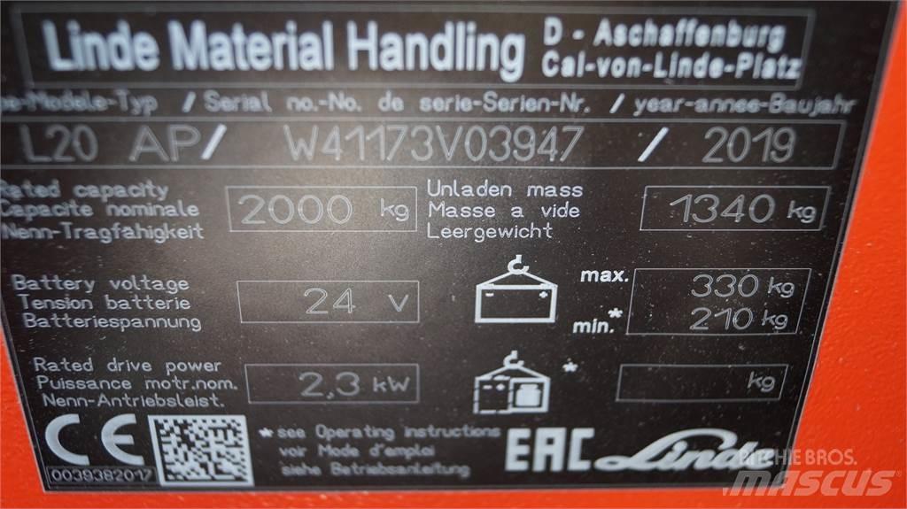Linde L20APi Wózki widłowe unoszące z dyszlem