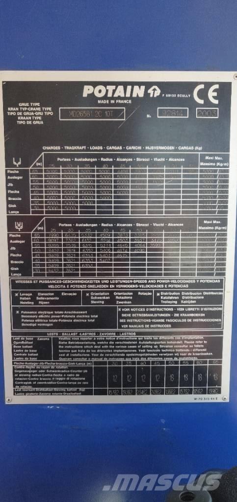 Potain MD265 Żurawie wieżowe