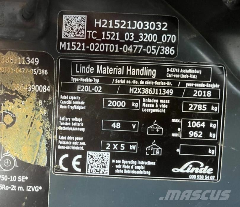 Linde E20L-02-386 Wózki elektryczne
