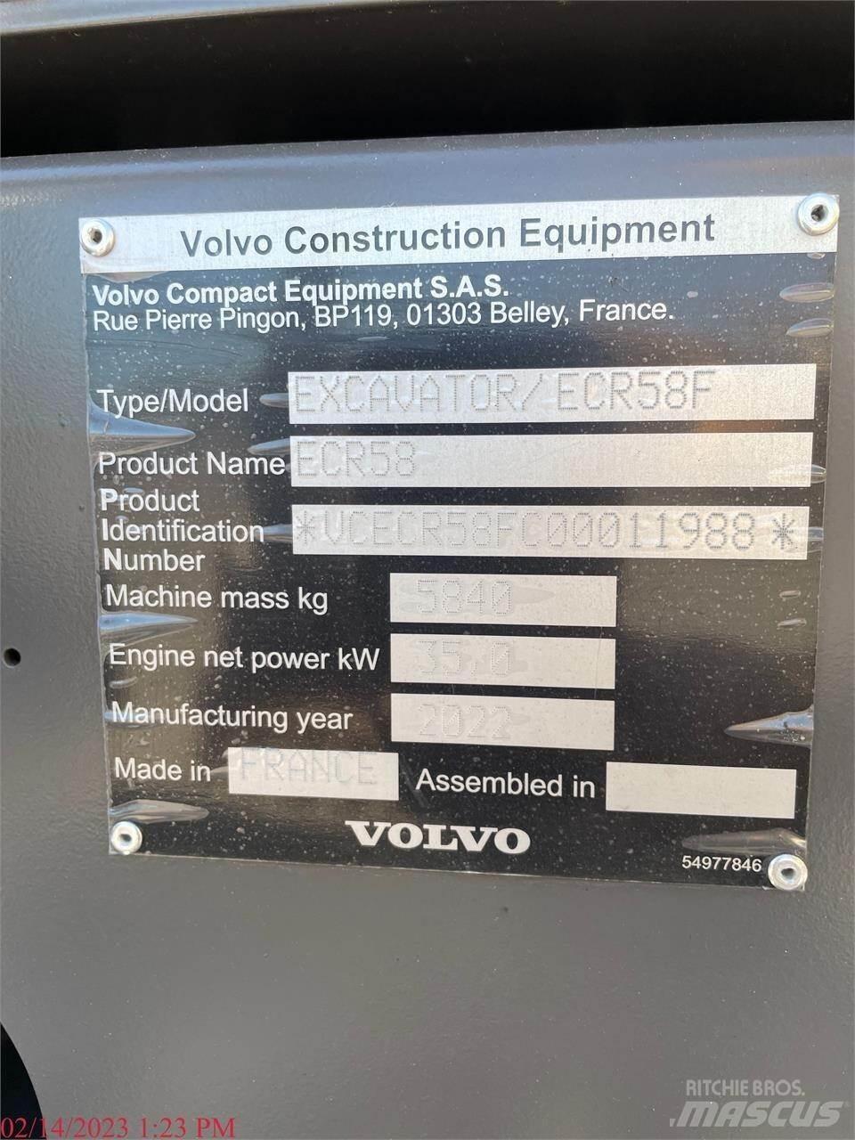 Volvo ECR58F Koparki gąsienicowe