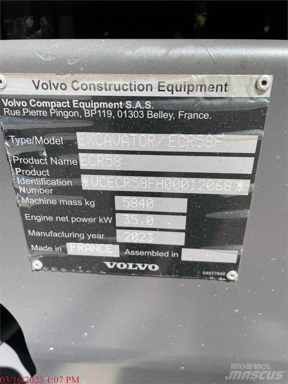 Volvo ECR58F Koparki gąsienicowe