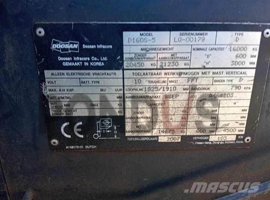 Doosan D160S-5 Wózki Diesla