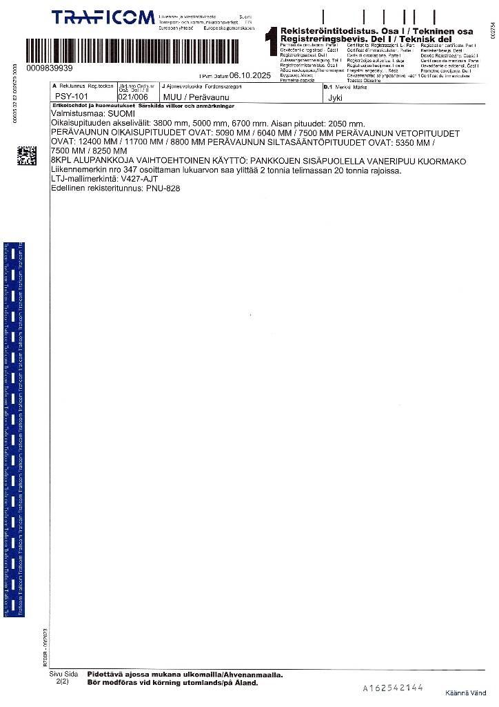 Jyki V427-AJT Przyczepy do przewozu drewna