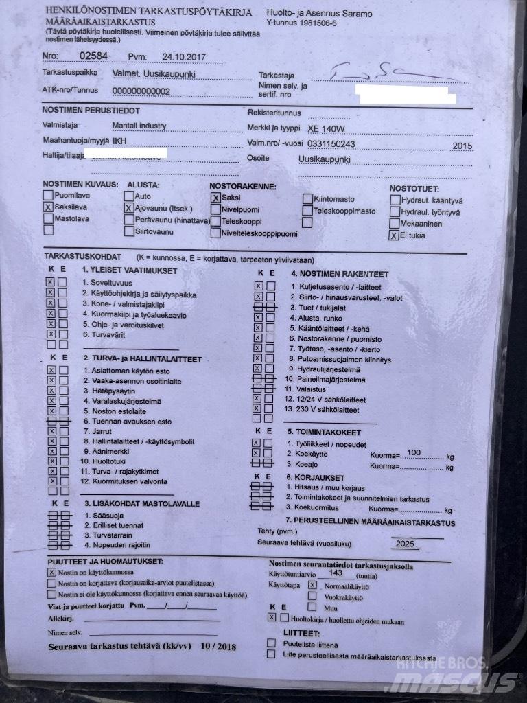 Mantall XE140W Podnośniki nożycowe