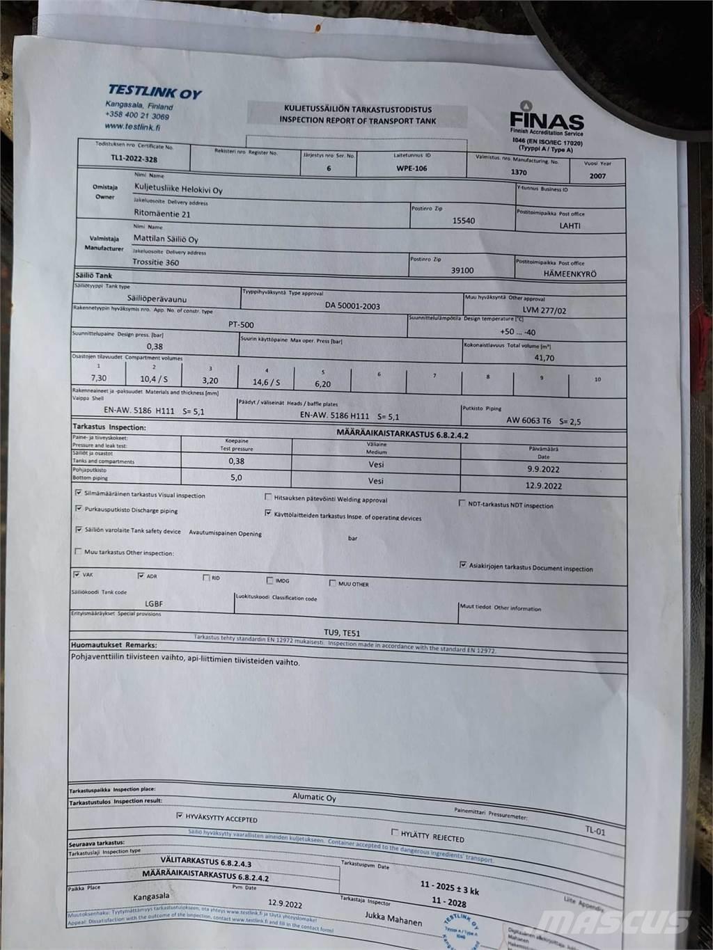  SAF/Mattila MS4 Przyczepy cysterny
