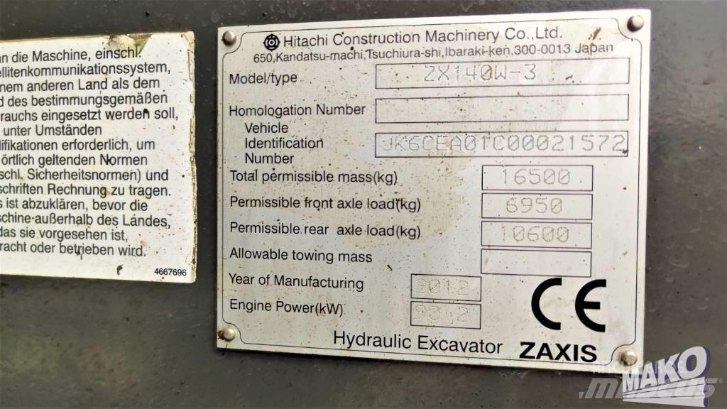 Hitachi ZX 140 W-3 Koparki kołowe