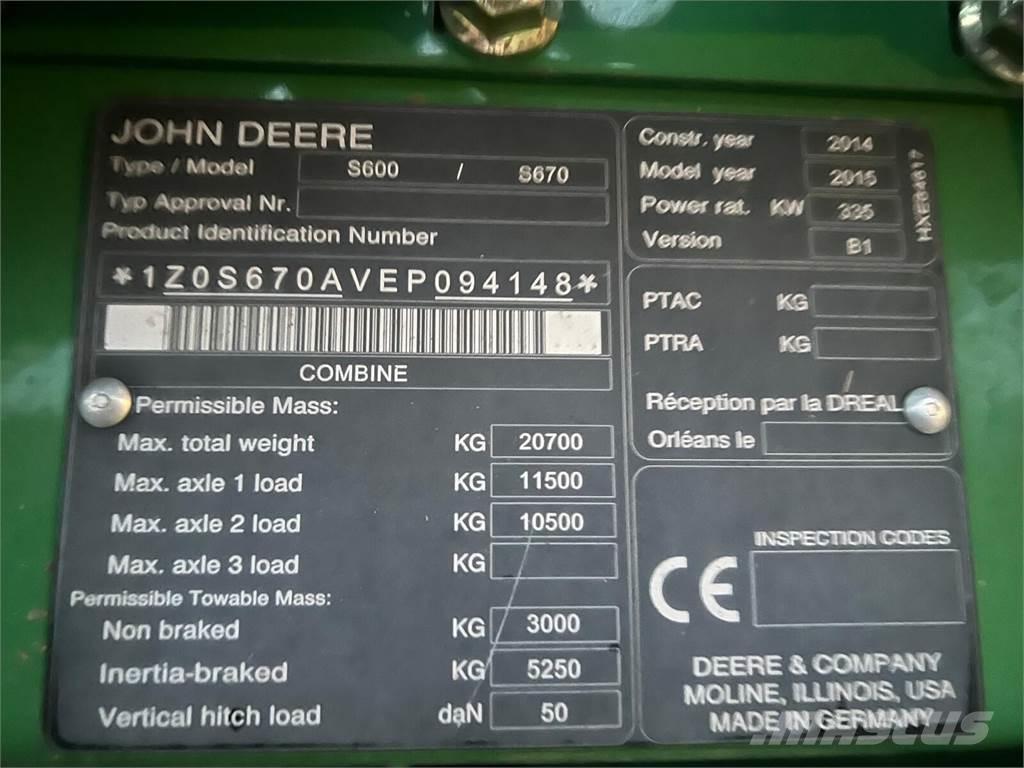 John Deere S670i Kombajny zbożowe