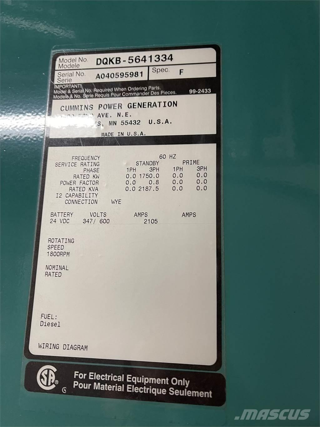 Cummins DQKB-5641334 Agregaty prądotwórcze Diesla