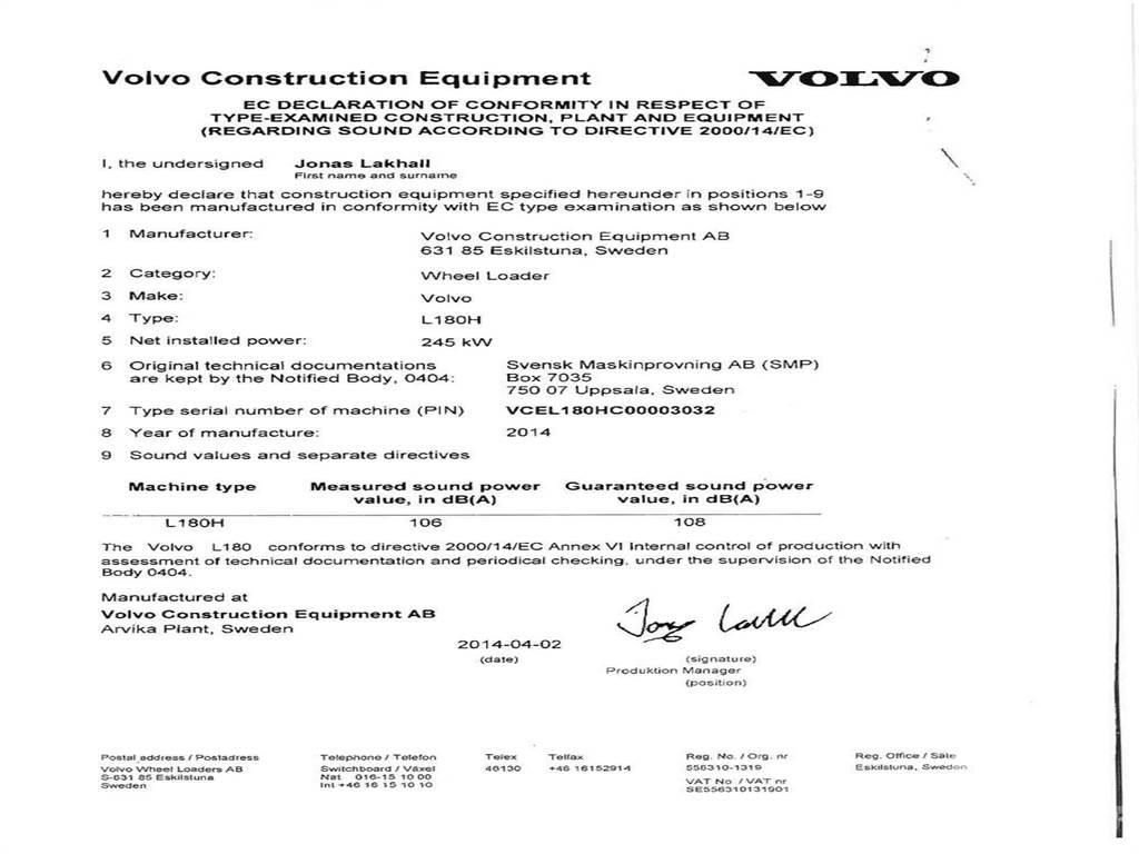 Volvo L180H Ładowarki kołowe