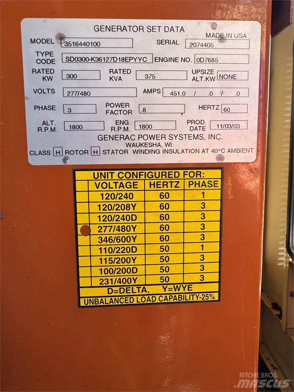 Generac SD300 Agregaty prądotwórcze Diesla