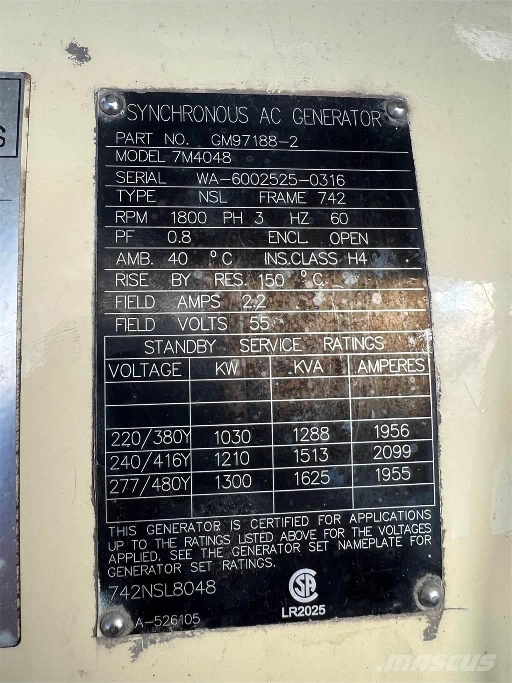 Kohler 1000kW Agregaty prądotwórcze gazowe
