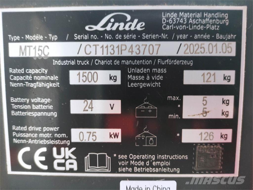 Linde MT15C Wózki widłowe unoszące